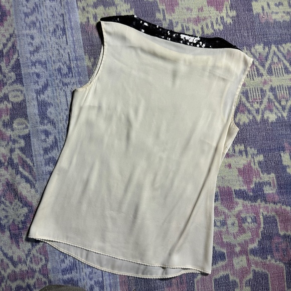 Elie Tahari White Black Sequin Boat Neck Sleeveless Blouse Women's - Picture 11 of 11